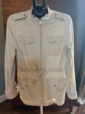 Express Neutral Drawstring Utility Jacket in Beige